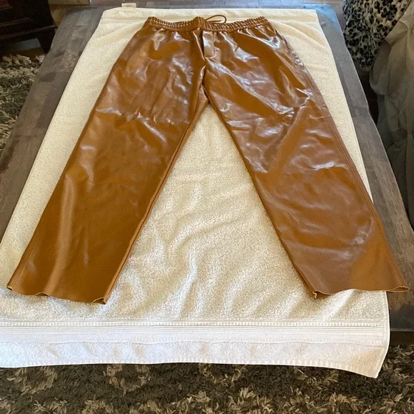 NWOT Zara fabulous faux leather camel color jogger trousers w/ great pockets - Picture 2 of 14